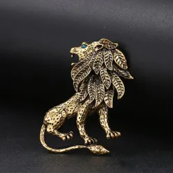 Antiek zilver/gouden leeuw - brocheBroches