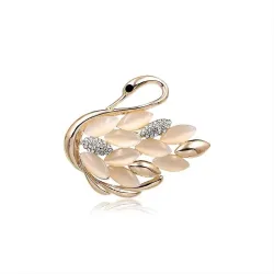 Gouden zwaan broche - kristallen / opaalBroches