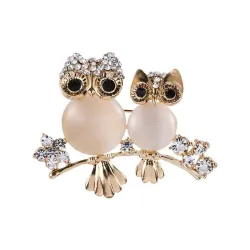 Dubbele uil broche - opaal / kristallenBroches
