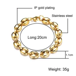 Schakelketting in de vorm van koffiebonen - armband - roestvrij staal - unisex - waterdichtArmbanden