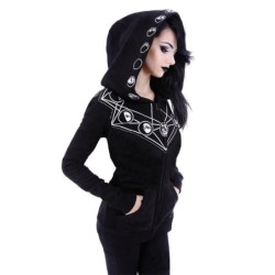 Halloween zwarte hoodie - met rits - witte print in Gothic stijlHoodies & Truien