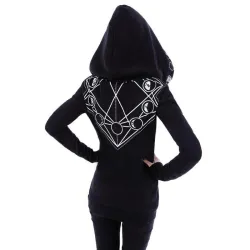 Halloween zwarte hoodie - met rits - witte print in Gothic stijlHoodies & Truien