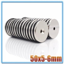 N35 - neodymium magnet - strong round disc - with 6 mm hole - 50 * 5 mmN35
