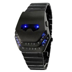 Modieus zwart roestvrij stalen horloge - slangenkop - blauwe LEDHorloges