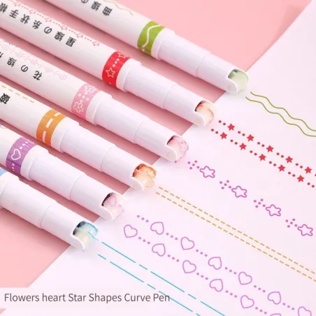 Artistic pen - curved lines marker - roller pen with patterns - 6 piecesPens & Pencils