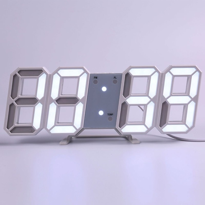 Moderne 3D digitale wandklok - LED - USB - met alarmfunctieKlokken
