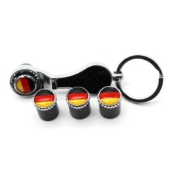 Car wheel valves - metal caps - with wrench - keychain - German flagValve caps
