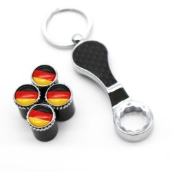 Car wheel valves - metal caps - with wrench - keychain - German flagValve caps
