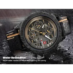 Naviforce - sport quartz horloge - waterdicht - leren bandHorloges