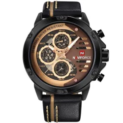 Naviforce - sport quartz horloge - waterdicht - leren bandHorloges