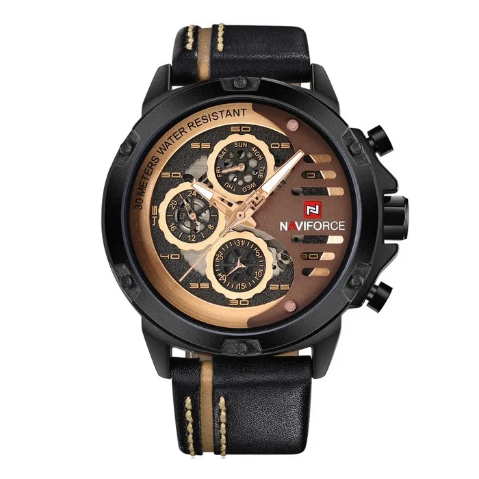 Naviforce - sport quartz horloge - waterdicht - leren bandHorloges