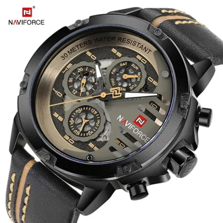 Naviforce - sport quartz horloge - waterdicht - leren bandHorloges