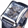 WINNER - rectangular mechanical watch - hollow-out skeleton design - leather strapWatches
