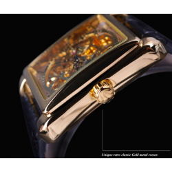 WINNER - rechthoekig mechanisch horloge - uitgehold skeletontwerp - leren bandHorloges