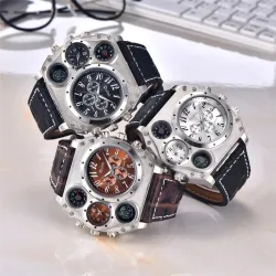 OULM 1349 - sport groot horloge - kompas - leren bandHorloges
