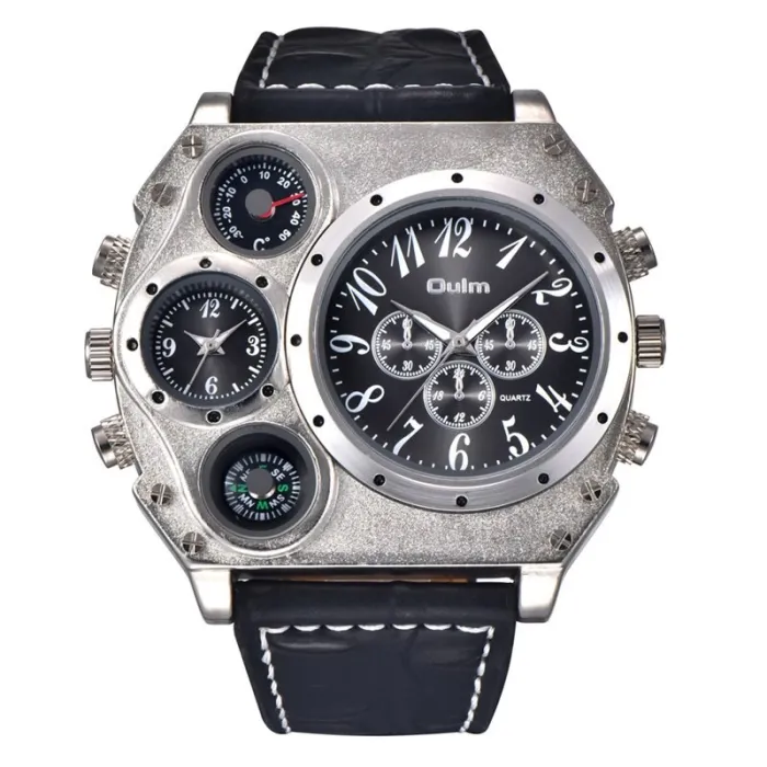OULM 1349 - sport groot horloge - kompas - leren bandHorloges