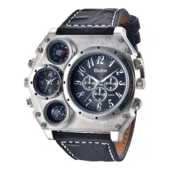 OULM 1349 - sport groot horloge - kompas - leren bandHorloges