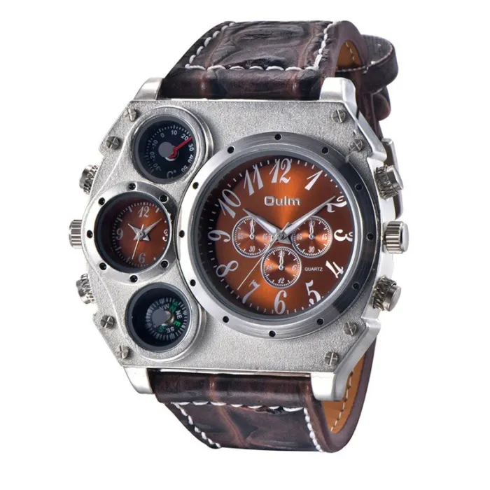 OULM 1349 - sport groot horloge - kompas - leren bandHorloges