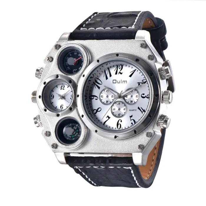 OULM 1349 - sport groot horloge - kompas - leren bandHorloges