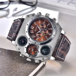 OULM 1349 - sport groot horloge - kompas - leren bandHorloges