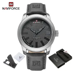 NAVIFORCE - militair sporthorloge - Quartz - waterdicht - leren band - grijsHorloges