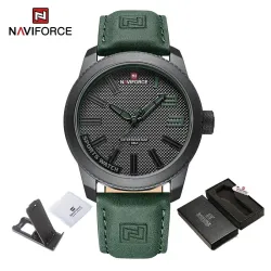 NAVIFORCE - militair sporthorloge - Quartz - waterdicht - leren band - groenHorloges