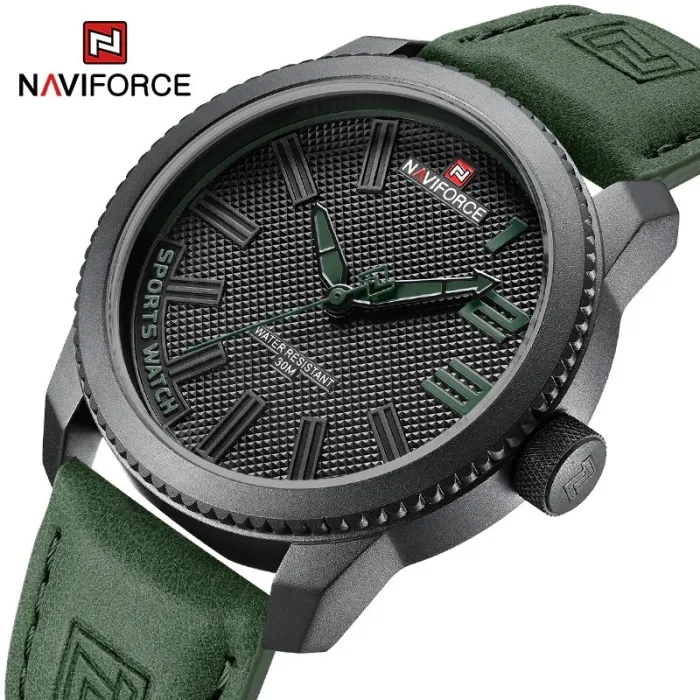 NAVIFORCE - militair sporthorloge - Quartz - waterdicht - leren band - groenHorloges
