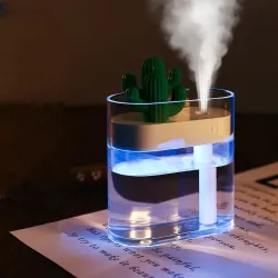 Transparante ultrasone luchtbevochtiger - etherische oliën diffuser - cactus - LED - USB - 160 mlLuchtbevochtigers
