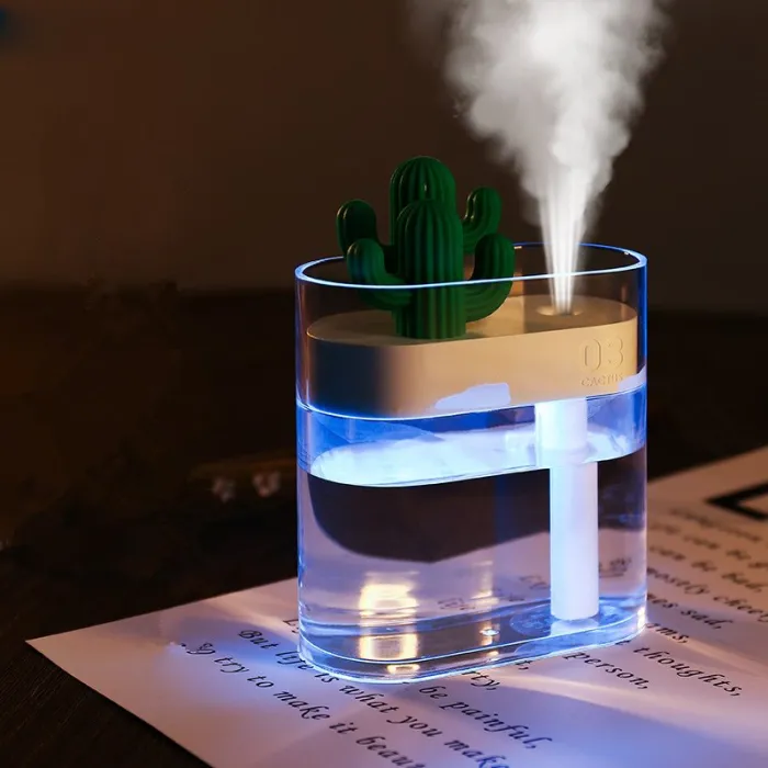 Transparante ultrasone luchtbevochtiger - etherische oliën diffuser - cactus - LED - USB - 160 mlLuchtbevochtigers
