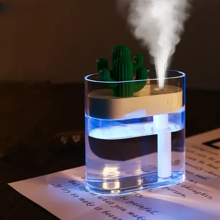 Transparante ultrasone luchtbevochtiger - etherische oliën diffuser - cactus - LED - USB - 160 mlLuchtbevochtigers