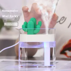 Transparante ultrasone luchtbevochtiger - etherische oliën diffuser - cactus - LED - USB - 160 mlLuchtbevochtigers