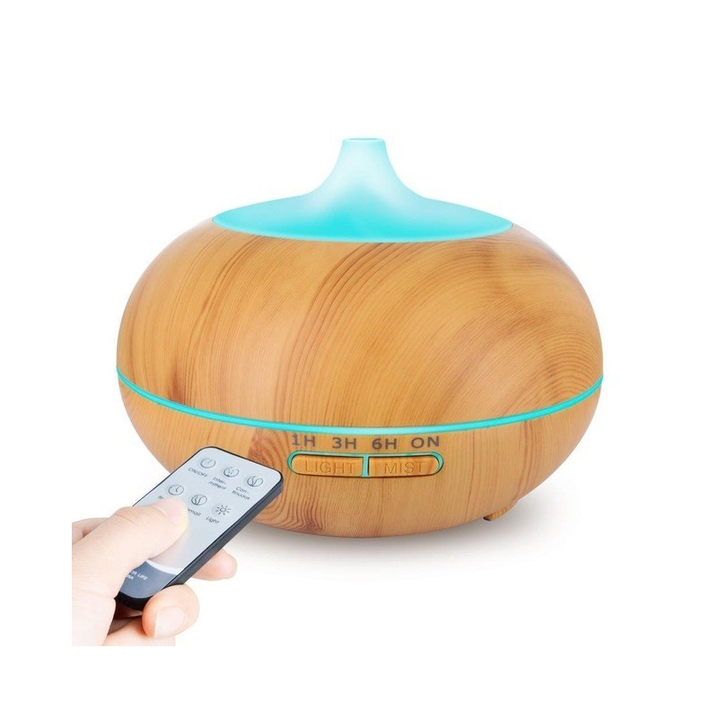 Ultrasonic air humidifier - essential oils diffuser - LED - remote control - wood grain - 500 mlHumidifiers