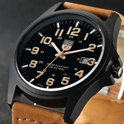 Modieus militair quartz horloge - leren band - unisexHorloges