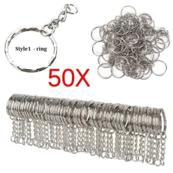 Zilveren metalen sleutelhanger - blanco - met ketting 55mm - 50 stuksSleutelhangers