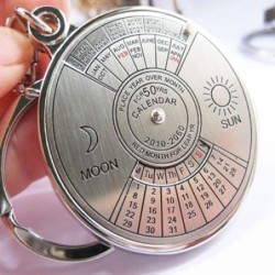 50 years perpetual calendar - silver round keychainKeyrings