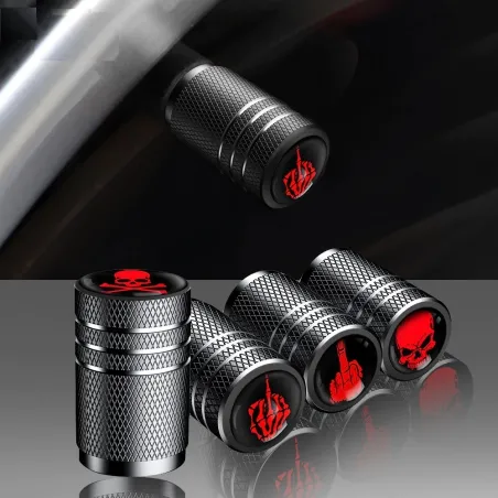 Motor/fietsband luchtventielen - aluminium doppen - middelvinger/schedel - 4 stuksVentieldoppen