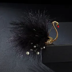 White / black peacock - brooch - feathers - pearlsBrooches