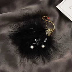White / black peacock - brooch - feathers - pearlsBrooches