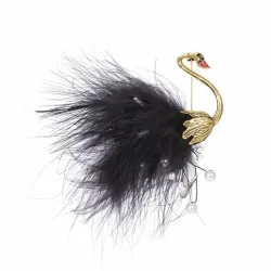 Wit/zwarte pauw - broche - veren - parelsBroches