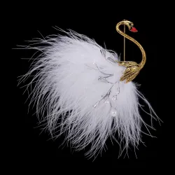 Wit/zwarte pauw - broche - veren - parelsBroches