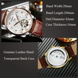 KINYUED - mechanical tourbillon watch - skeleton design - leather strapWatches