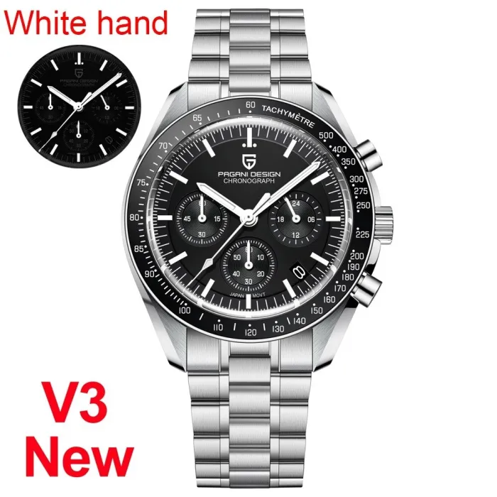 PAGANI DESIGN - edelstalen quartz horloge - waterdicht - zilver/zwartHorloges
