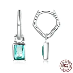 Onregelmatige lange oorbellen - vierkante groene zirkoon - 925 sterling zilverOorbellen