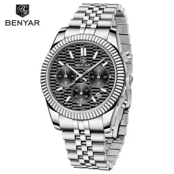 BENYAR - elegant quartz horloge - chronograaf - waterdicht - roestvrij staal - zwartHorloges