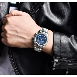BENYAR - elegant quartz horloge - chronograaf - waterdicht - edelstaal - blauwHorloges