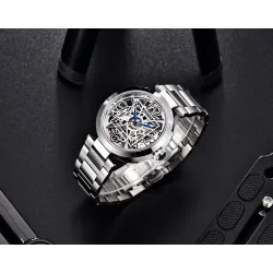 BENYAR - automatic mechanical watch - hollow-out design - stainless steel - whiteWatches