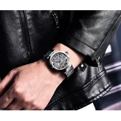 BENYAR - automatic mechanical watch - hollow-out design - stainless steel - whiteWatches