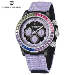 copy of PAGANI DESIGN - montre de sport mécanique - chronographe - lunette arc-en-ciel - bracelet cuir - bleu