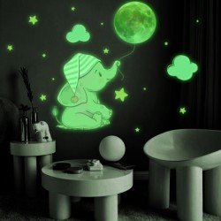 Lichtgevende muursticker - baby olifant / maan / ballonnen - kinderkamer behangMuurstickers