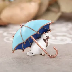 Kat met paraplu - emaille brocheBroches